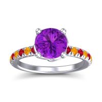Amethyst Ring In Palladium With Ruby And Citrine Mallika Round Classic Ring