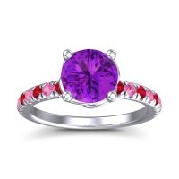 Amethyst Ring In Palladium With Ruby And Pink Tourmaline Mallika Round Classic Ring