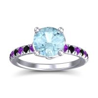 Aquamarine Ring In Platinum With Amethyst And Black Onyx Mallika Round Classic Ring