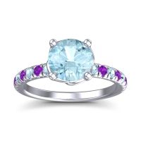 Aquamarine Ring In Platinum With Amethyst Mallika Round Classic Ring
