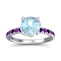 Aquamarine Ring In Platinum With Black Onyx And Amethyst Mallika Round Classic Ring