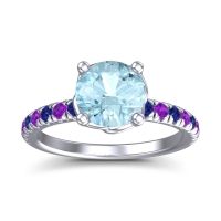 Aquamarine Ring In Palladium With Blue Sapphire And Amethyst Mallika Round Classic Ring