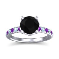 Black Onyx Ring In Platinum With Amethyst And Aquamarine Mallika Round Classic Ring