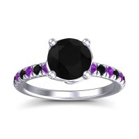 Black Onyx Ring In Platinum With Amethyst Mallika Round Classic Ring