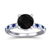 Black Onyx Ring In Platinum With Aquamarine And Blue Sapphire Mallika Round Classic Ring