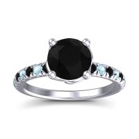 Black Onyx Ring In Platinum With Aquamarine Mallika Round Classic Ring