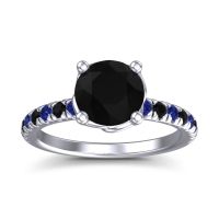 Black Onyx Ring In 18k White Gold With Blue Sapphire Mallika Round Classic Ring