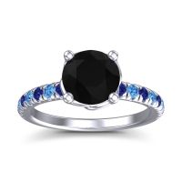 Black Onyx Ring In Palladium With Blue Sapphire And Swiss Blue Topaz Mallika Round Classic Ring