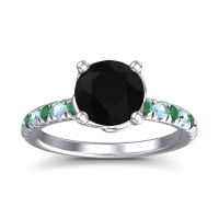 Black Onyx Ring In Palladium With Emerald And Aquamarine Mallika Round Classic Ring