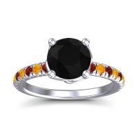 Black Onyx Ring In Palladium With Garnet And Citrine Mallika Round Classic Ring