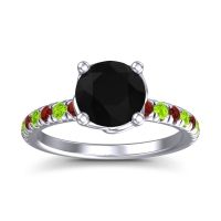 Black Onyx Ring In Palladium With Garnet And Peridot Mallika Round Classic Ring