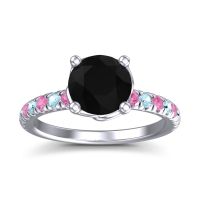 Black Onyx Ring In Platinum With Pink Tourmaline And Aquamarine Mallika Round Classic Ring