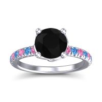 Black Onyx Ring In Palladium With Pink Tourmaline And Swiss Blue Topaz Mallika Round Classic Ring