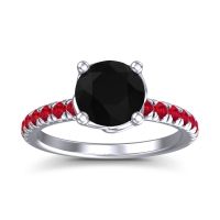 Black Onyx Ring In 14k White Gold With Ruby Mallika Round Classic Ring