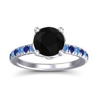 Black Onyx Ring In Palladium With Swiss Blue Topaz And Blue Sapphire Mallika Round Classic Ring