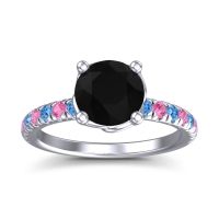 Black Onyx Ring In Palladium With Swiss Blue Topaz And Pink Tourmaline Mallika Round Classic Ring