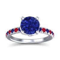 Lab Blue Sapphire Ring In Palladium With Blue Sapphire And Ruby Mallika Round Classic Ring