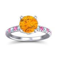 Citrine Ring In Palladium With Aquamarine And Pink Tourmaline Mallika Round Classic Ring