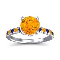 Citrine Ring In Platinum With Blue Sapphire Mallika Round Classic Ring