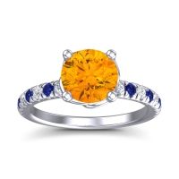 Citrine Ring In 18k White Gold With Lab Diamond And Blue Sapphire Mallika Round Classic Ring