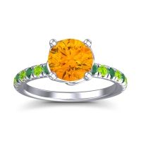 Citrine Ring In Palladium With Emerald And Peridot Mallika Round Classic Ring