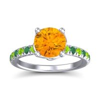 Citrine Ring In Palladium With Peridot And Emerald Mallika Round Classic Ring