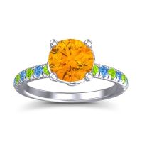Citrine Ring In Platinum With Peridot And Swiss Blue Topaz Mallika Round Classic Ring