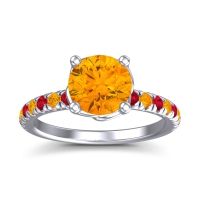 Citrine Ring In Palladium With Ruby Mallika Round Classic Ring