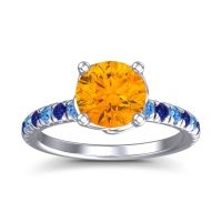 Citrine Ring In 18k White Gold With Swiss Blue Topaz And Blue Sapphire Mallika Round Classic Ring