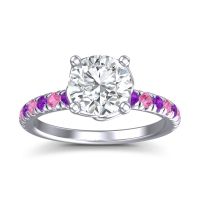 Lab Diamond Ring In Palladium With Amethyst And Pink Tourmaline Mallika Round Classic Ring