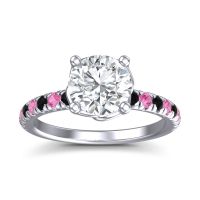 Lab Diamond Ring In Palladium With Black Onyx And Pink Tourmaline Mallika Round Classic Ring