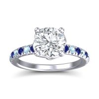 Lab Diamond Ring In Palladium With Blue Sapphire And Aquamarine Mallika Round Classic Ring