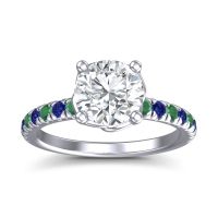Lab Diamond Ring In Palladium With Emerald And Blue Sapphire Mallika Round Classic Ring