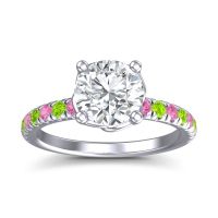 Lab Diamond Ring In Palladium With Pink Tourmaline And Peridot Mallika Round Classic Ring