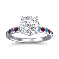 Lab Diamond Ring In Palladium With Swiss Blue Topaz And Garnet Mallika Round Classic Ring
