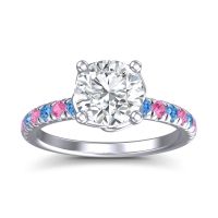 Lab Diamond Ring In Platinum With Swiss Blue Topaz And Pink Tourmaline Mallika Round Classic Ring