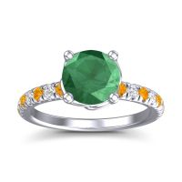 Emerald Ring In Palladium With Citrine And Lab Diamond Mallika Round Classic Ring