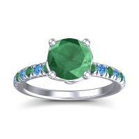 Lab Emerald Ring In 18k White Gold With Emerald And Swiss Blue Topaz Mallika Round Classic Ring