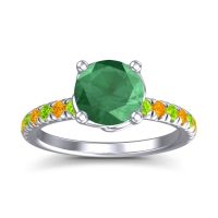 Emerald Ring In Palladium With Peridot And Citrine Mallika Round Classic Ring