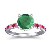 Lab Emerald Ring In Platinum With Pink Tourmaline And Ruby Mallika Round Classic Ring