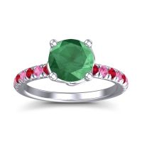 Lab Emerald Ring In Platinum With Ruby And Pink Tourmaline Mallika Round Classic Ring