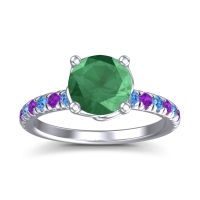 Lab Emerald Ring In 14k White Gold With Swiss Blue Topaz And Amethyst Mallika Round Classic Ring
