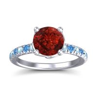 Garnet Ring In Platinum With Aquamarine And Swiss Blue Topaz Mallika Round Classic Ring