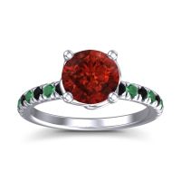 Garnet Ring In Palladium With Black Onyx And Emerald Mallika Round Classic Ring