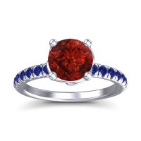 Garnet Ring In Platinum With Blue Sapphire Mallika Round Classic Ring