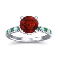 Garnet Ring In Palladium With Emerald And Aquamarine Mallika Round Classic Ring