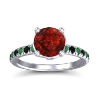 Garnet Ring In Palladium With Emerald And Black Onyx Mallika Round Classic Ring