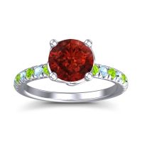 Garnet Ring In Palladium With Peridot And Aquamarine Mallika Round Classic Ring