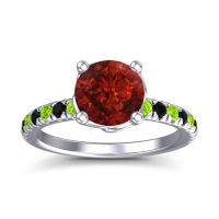 Garnet Ring In Palladium With Peridot And Black Onyx Mallika Round Classic Ring