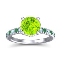 Peridot Ring In Palladium With Aquamarine And Emerald Mallika Round Classic Ring